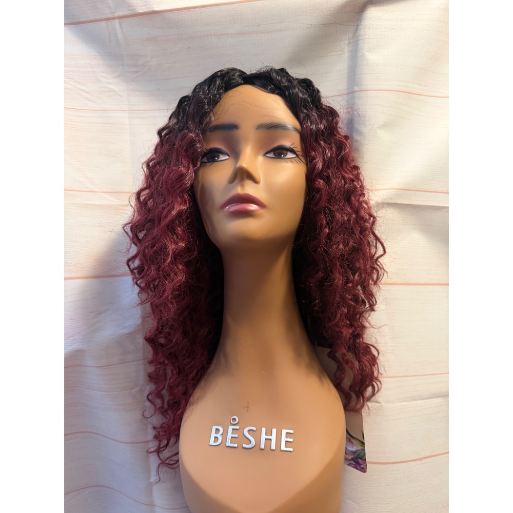T1b/ burgundy curly ombre wig